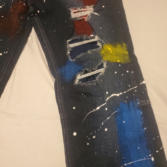 Encrypted Mens Jeans Size 42x34 Multicolored Blue Distressed Skinny Fit NWT - Picture 4 of 7